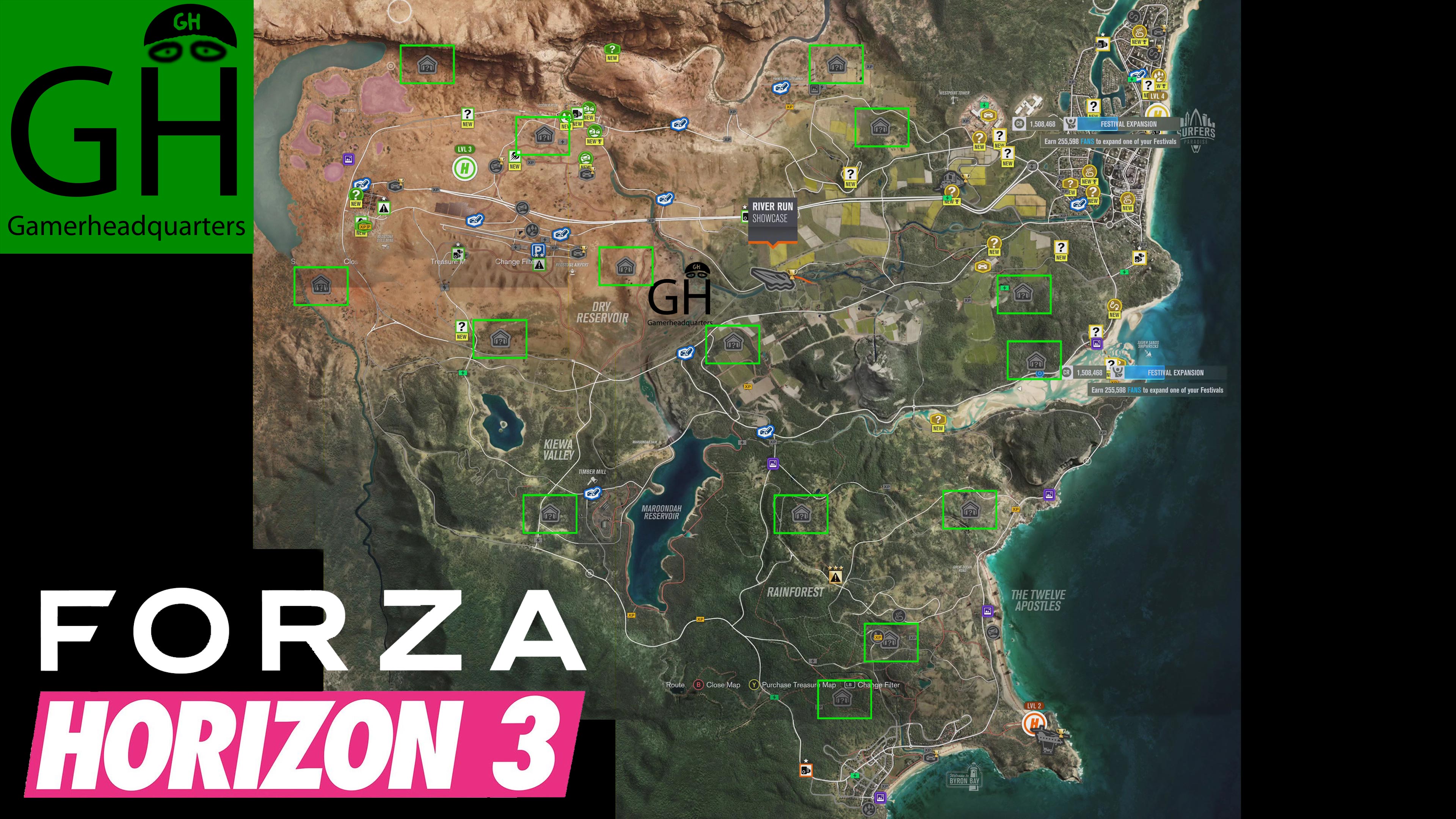 Forza Horizon 3 Barn Finds map with locations of all 15 Forza Horizon 3 barn finds